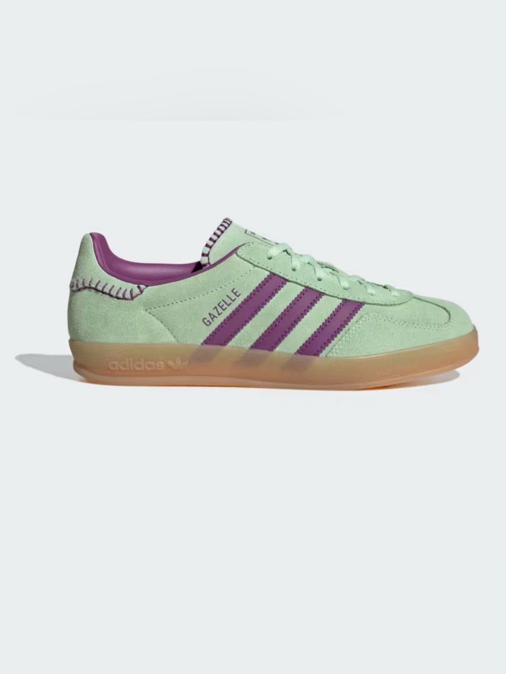 adidas Gazelle Women’s Mint Suede Sneaker with Purple Stripes